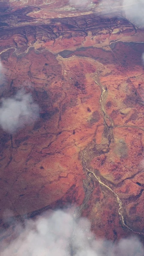 Aerial top and cloudy view of the Australian desert - Northern Territory Stock Footage 283142563