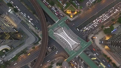 Aerial top angle view of Sa-thorn city in Bangkok Stock Footage 100657368