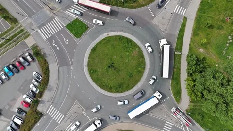 Aerial Top Down 4K Video of City Roundabout Traffic - 4K Drone Video Stock Footage 341348957