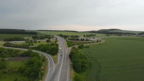 Aerial top down 4k view highway. Road interchange or highway intersection Stock-Footage 144249412