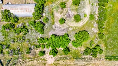 Aerial top down of Adrian Texas on historic Route 66 americana town in rura.. Stock Photos