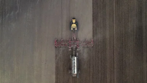 Aerial Top Down of Air Seeding Drill Stock Footage 263036307