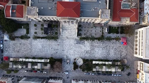 Aerial Top Down Ascending Over Miaouli Square and City Hall Stock Footage 334556238