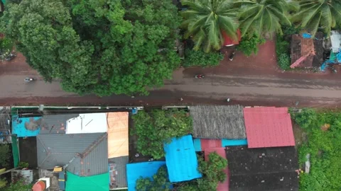 Aerial Top Down Bird Perspective | Streets of Rural Indian Small-Town Stock Footage 140729720