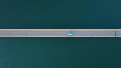 Aerial Top Down Of Bridge Over Reservoir Stock Footage 291526457
