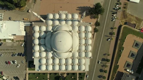 Aerial top down central main epic Juma Mosque Makhachkala Dagestan cityscape 4k  Video stock 150294831