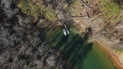 Aerial top down Clarks Hill Lake in winter after Hurricane Helene in Applin.. Stock-Footage 317015290