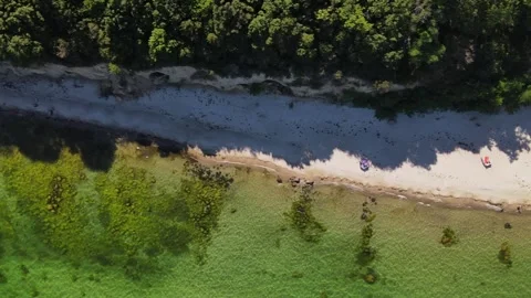 Aerial top down of coast line of Mnchgut peninsula on the island of Rgen in.. 스톡 동영상 250088182