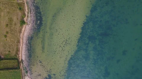 Aerial top down of coast line on peninsula of the island of Rgen in the Bal.. 스톡 동영상 250090969