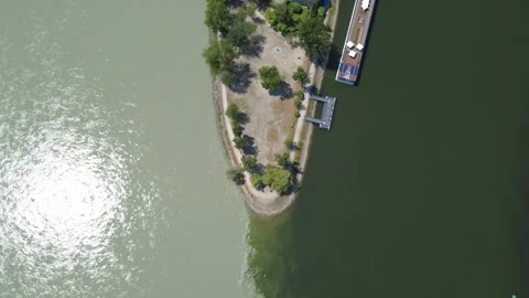 Aerial top down: confluence of Inn and Danube rivers, Passau, Germany Stock Footage 338194833