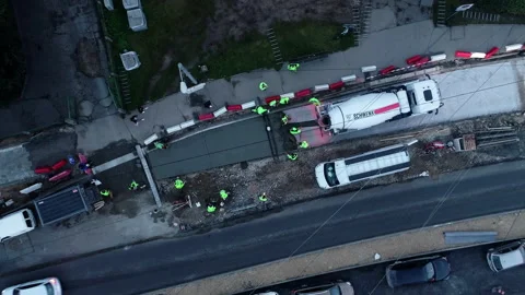 Aerial top down of construction site on road in Riga build new asphalt Video stock 167346986