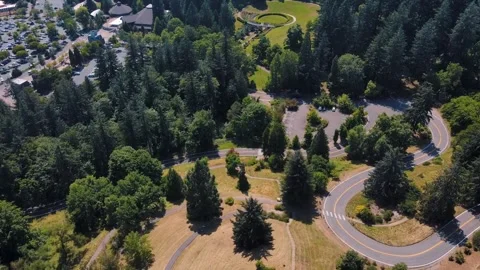 Aerial top down of Council Crest Park Portland road nature view on sunny su.. Vídeo Stock 295155114