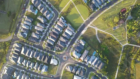 Aerial top down descending view above Jordan Springs East in Western Sydney, NSW Video stock 264131953