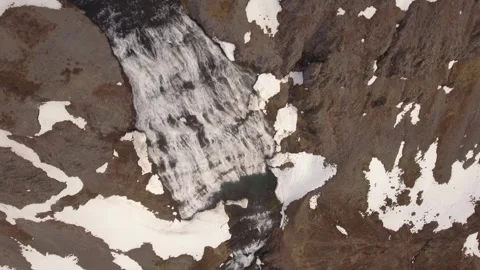 Aerial Top Down Drone of Baejarfoss Falls in Westfjords Iceland Stock Footage 240144945