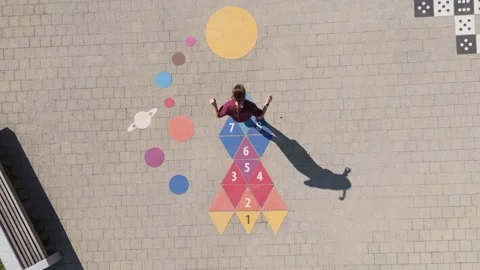 Aerial top down drone flying above outdoor and public playground. Video stock 316851093