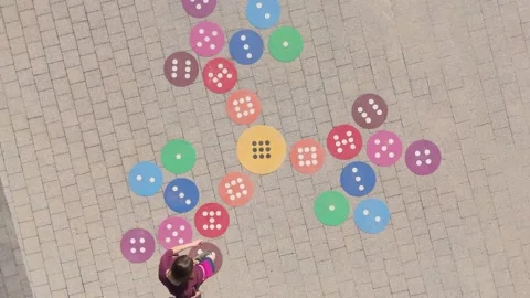 Aerial top down drone flying above outdoor and public playground. Video stock 316851376