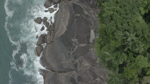 Aerial top down on drone over tropical forest and sea split BR UBA DJI 0873 A 動画素材 140188949