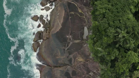 Aerial top down on drone over tropical forest and sea split BR UBA 0873 A GR Video stock 143288466