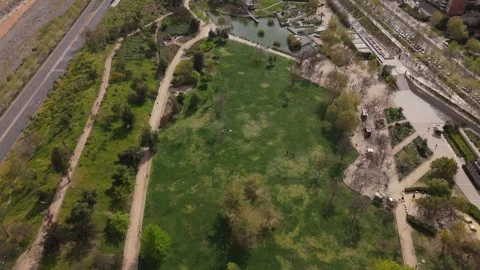 Aerial Top-Down Drone Pull-Back from Parque Bicentenario in Vitacura, Santiago, Video stock 320738399