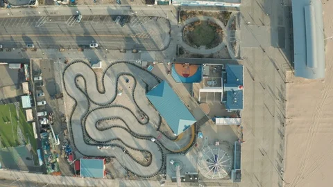 Aerial Top Down Drone Shot of Amusement Park at Coney Island During Winter Stock Footage 122163396