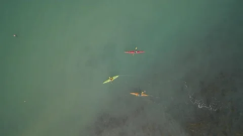 Aerial top down drone shot of sea kayakers Stock Footage 132903164