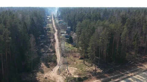 Aerial Top Down Drone Shot. Highway construction. Deforestation for a new Stock Footage 134323747