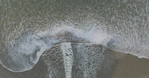 Aerial Top Down Drone shot of Truck Driving on Pismo Beach California at Sunrise Stock Footage 256955800