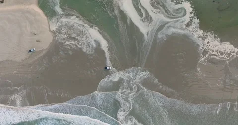 Aerial Top Down Drone shot of Shorebreak at Pismo Beach California Sunrise Stock Footage 256955832