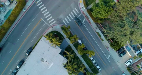 Aerial, top down, drone view above the quiet Sunset Blvd, in West Stock Footage 133023712