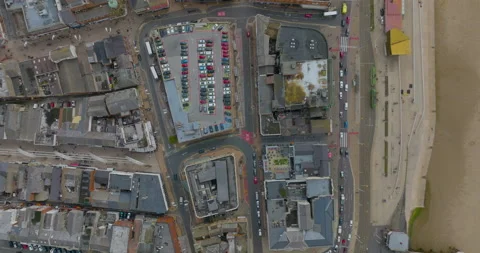 Aerial Top down Drone View Of Blackpool City Seaside, England Uk infrastucture Stock Footage 208861337