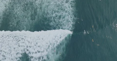 Aerial Top Down Drone view of Surfers at Sunzal El Tunco El Salvador Stock Footage 243798266