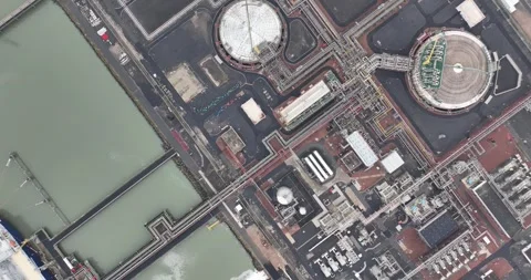 Aerial top down drone view on LNG terminal, Liquefied natural gas Stock Footage 268472245