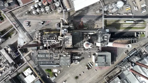 Aerial top down drone view on the production site of consumer products in Stock Footage 270714609