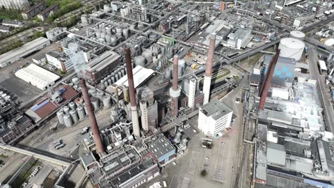 Aerial top down drone view on the production site of consumer products in Vidéo 274155061