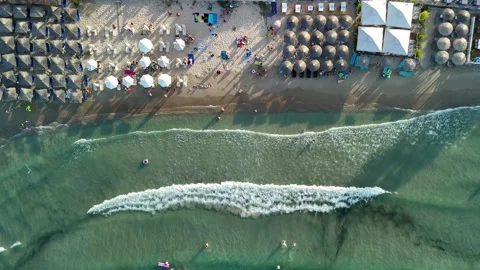 Aerial top down drone view of people at the beach having fun in the summer Video stock 278796088
