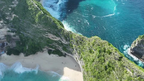 Aerial Top Down Drone View of Two Beaches Divided by Kelingking T-Rex Ridge Stock-Footage 330360118