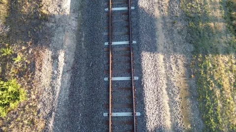 Aerial top down drone view of railway tracks Stock Footage 332749730