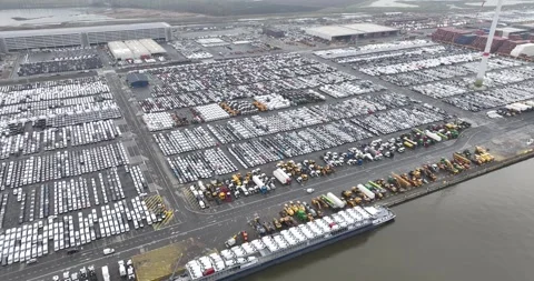 Aerial top down drone views of transportation of vehicles over seas from a sea Video stock 272918429