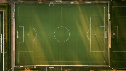 Aerial Top Down Empty Soccer Pitch Artificial Turf Stock-Footage 334447390
