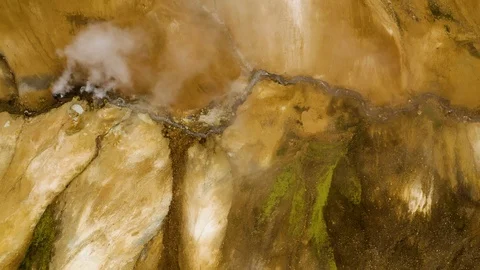 Aerial Top Down: Epic Steaming mountain Kerlingarfjoll Iceland Stock Footage 114118728