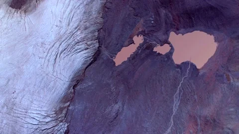 Aerial top down fantastic surface planet earth glacier on ancient volcano Elbrus Stock Footage 153257520