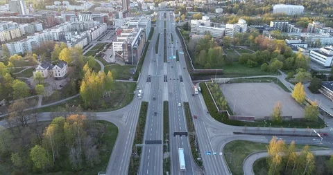 Aerial top down footage of freeway busy city highway. Stock Footage 107728236