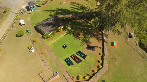Aerial Top-Down Fort James Plymouth Tobago Historic British Fort Cannons Stock Footage 342354670
