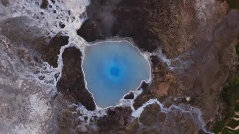 Aerial top down geothermal pool near Reykjavik, Reykjanes peninsula Stock Footage 339032016