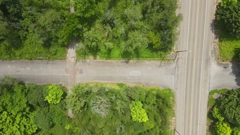 Aerial top down of graffiti road in summer abandoned coal town Centralia Pe.. Stock Footage 291558758