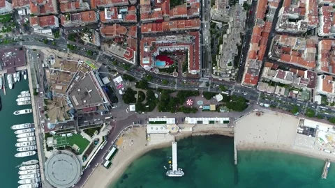 Aerial top down helicopter view of Cannes a city on the French Riviera 4k Stock Footage 147970148