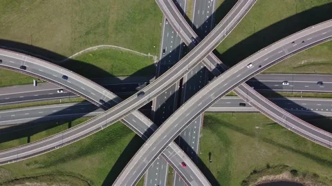 Aerial top down helicopter view of modern road interchange 4k Stock Footage 153746679