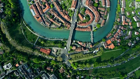 Aerial top-down hyperlapse of the Old City of Bern. Switzerland Stock Footage 107749428