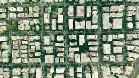 Aerial top down hyperlapse of rectangular streets and buildings pattern in Video stock 118025388