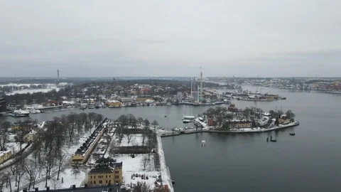 Aerial top down landscape of abstract melting frozen river in Stockholm 스톡 동영상 243983044